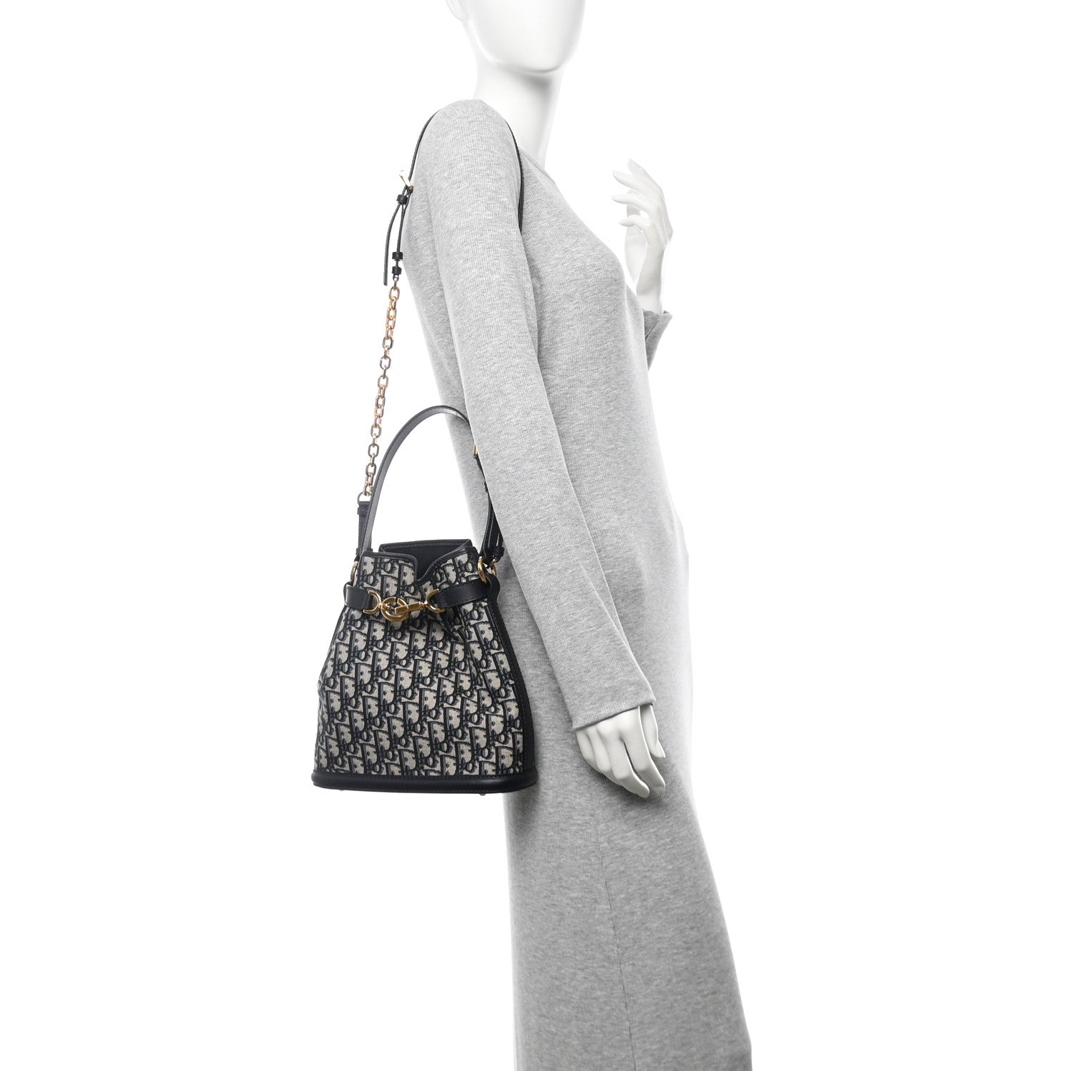 Christian Dior Oblique Calfskin Medium C'est Dior Bucket Bag Blue 2 of 12