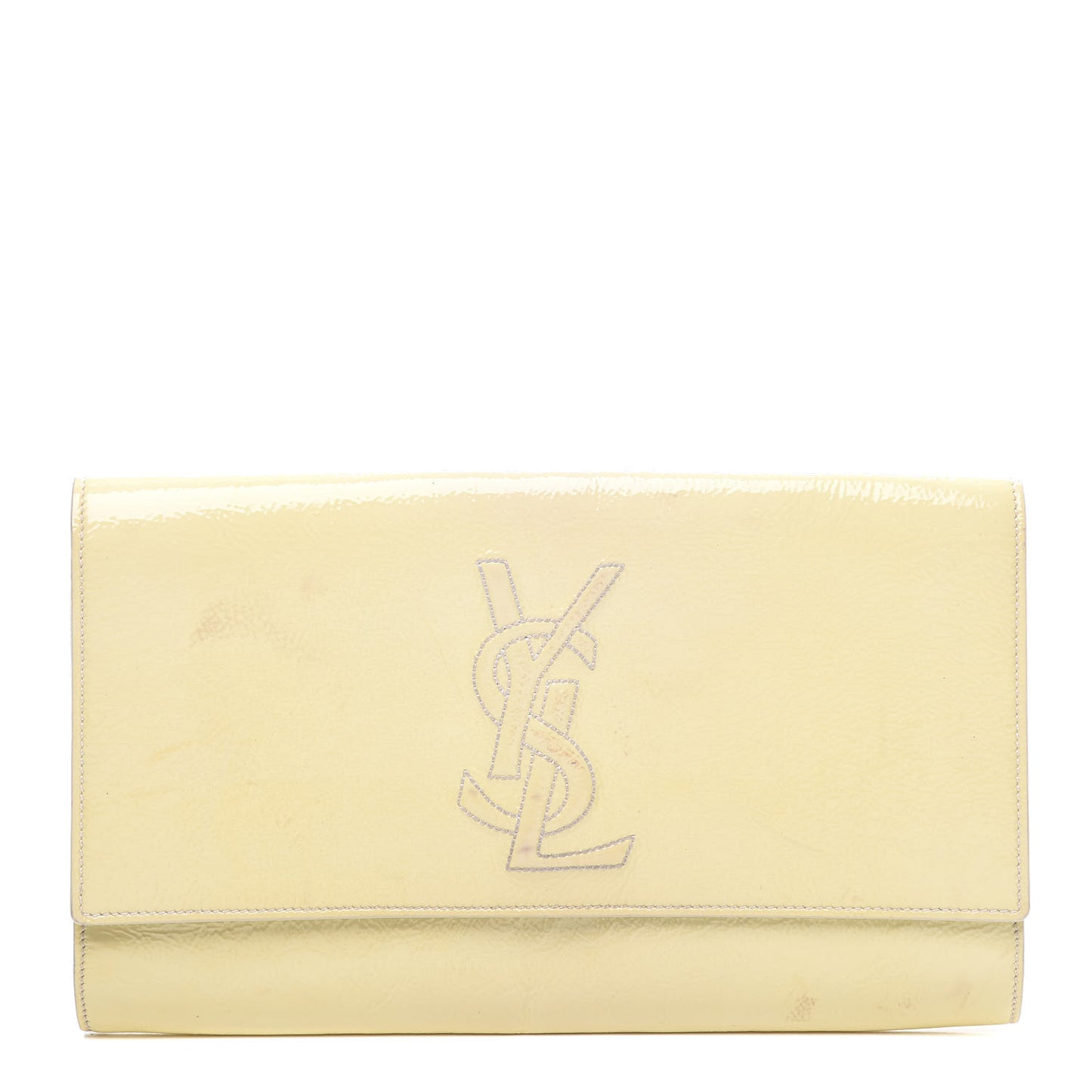 Textured Patent Calfskin Monogram Large Belle De Jour Clutch Ivory