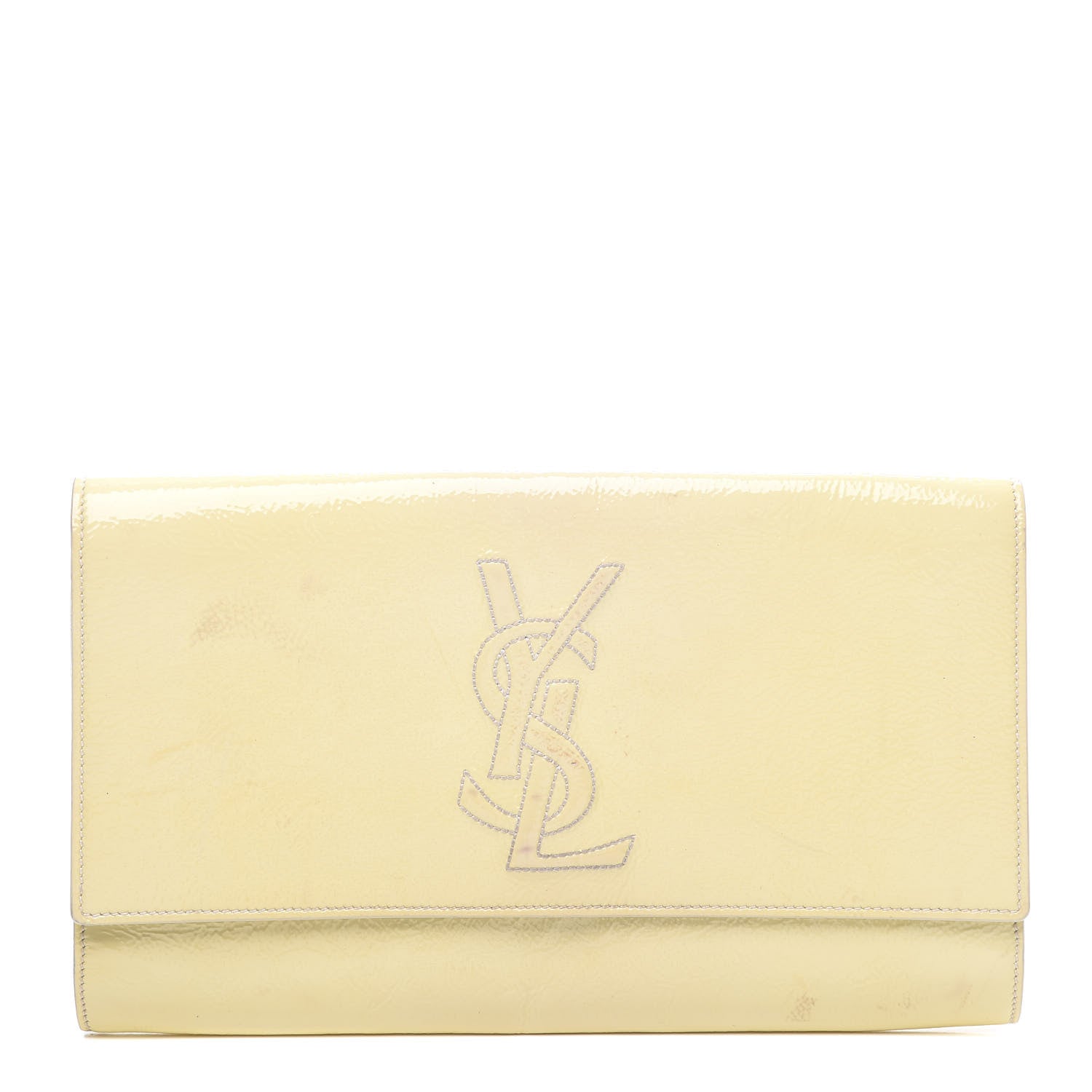 Saint Laurent Textured Patent Calfskin Monogram Large Belle De Jour Clutch Ivory 1 of 8