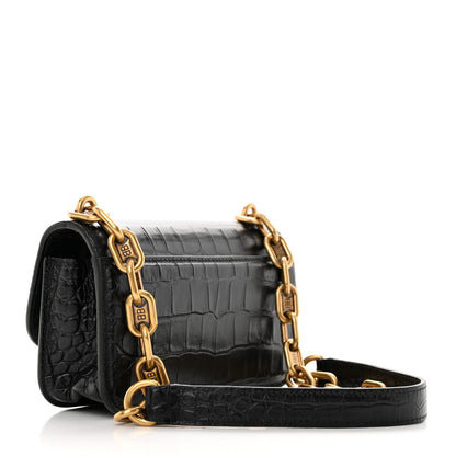Balenciaga Extra Supple Calfskin Crocodile Embossed Gossip Chain Bag XS Black 3 of 11