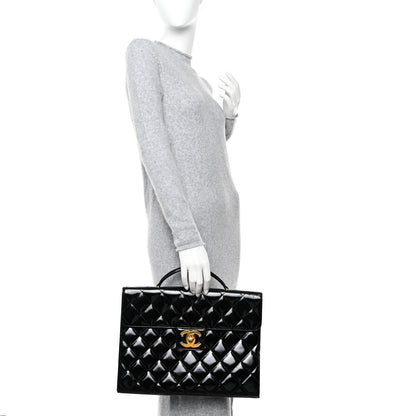 Chanel Patent Quilted Briefcase Laptop Bag Black 2 of 16