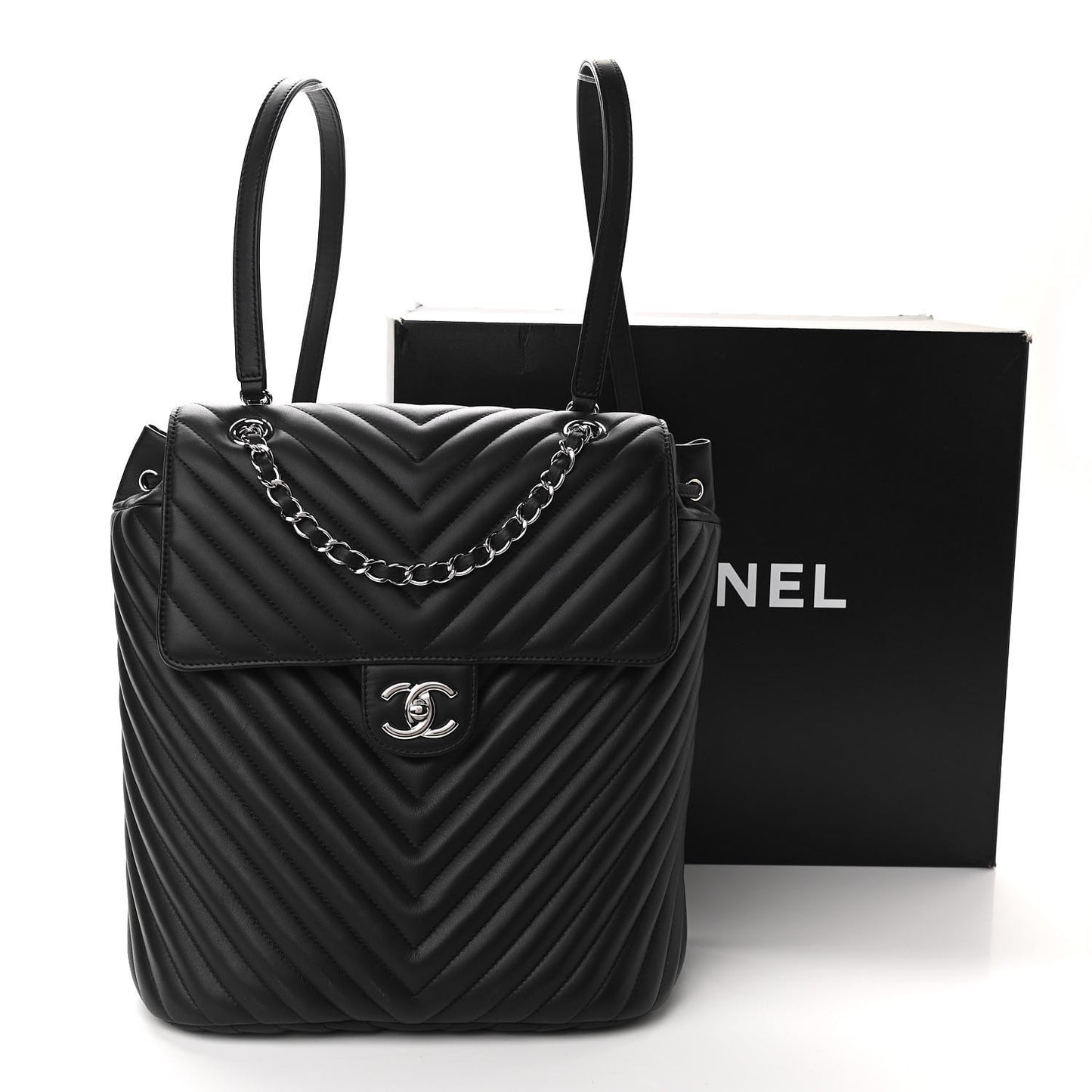 Calfskin Chevron Quilted Large Urban Spirit Backpack Black