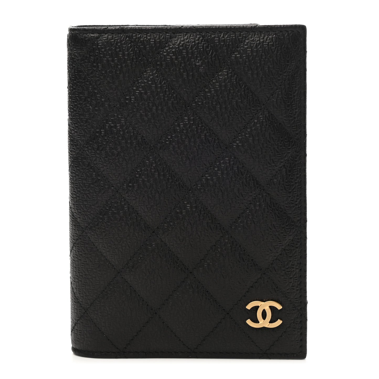 Letter Calfskin Embossed Quilted Passport Holder Black