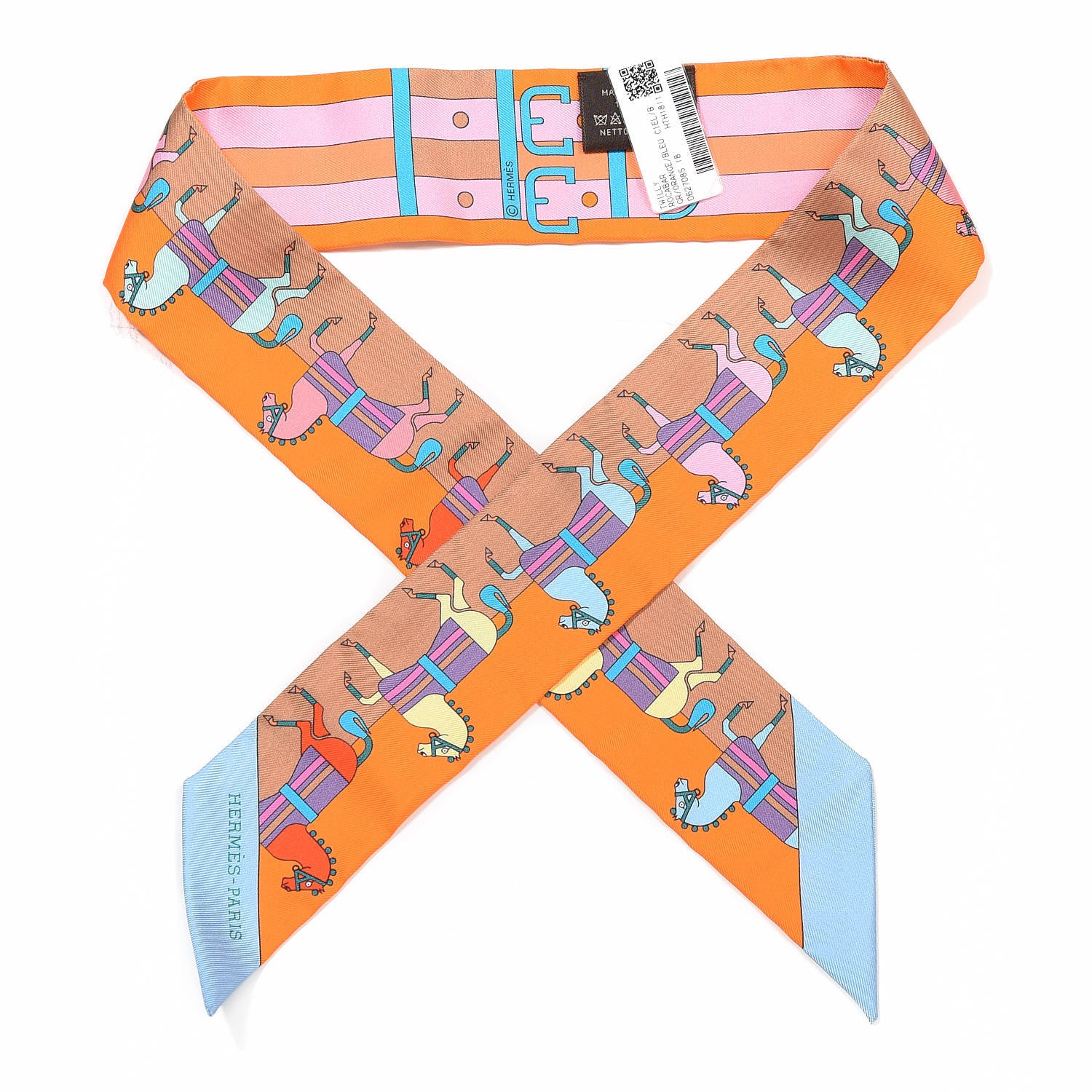 Hermes Silk Rocabar Twilly Orange Bleu Ciel 1 of 3