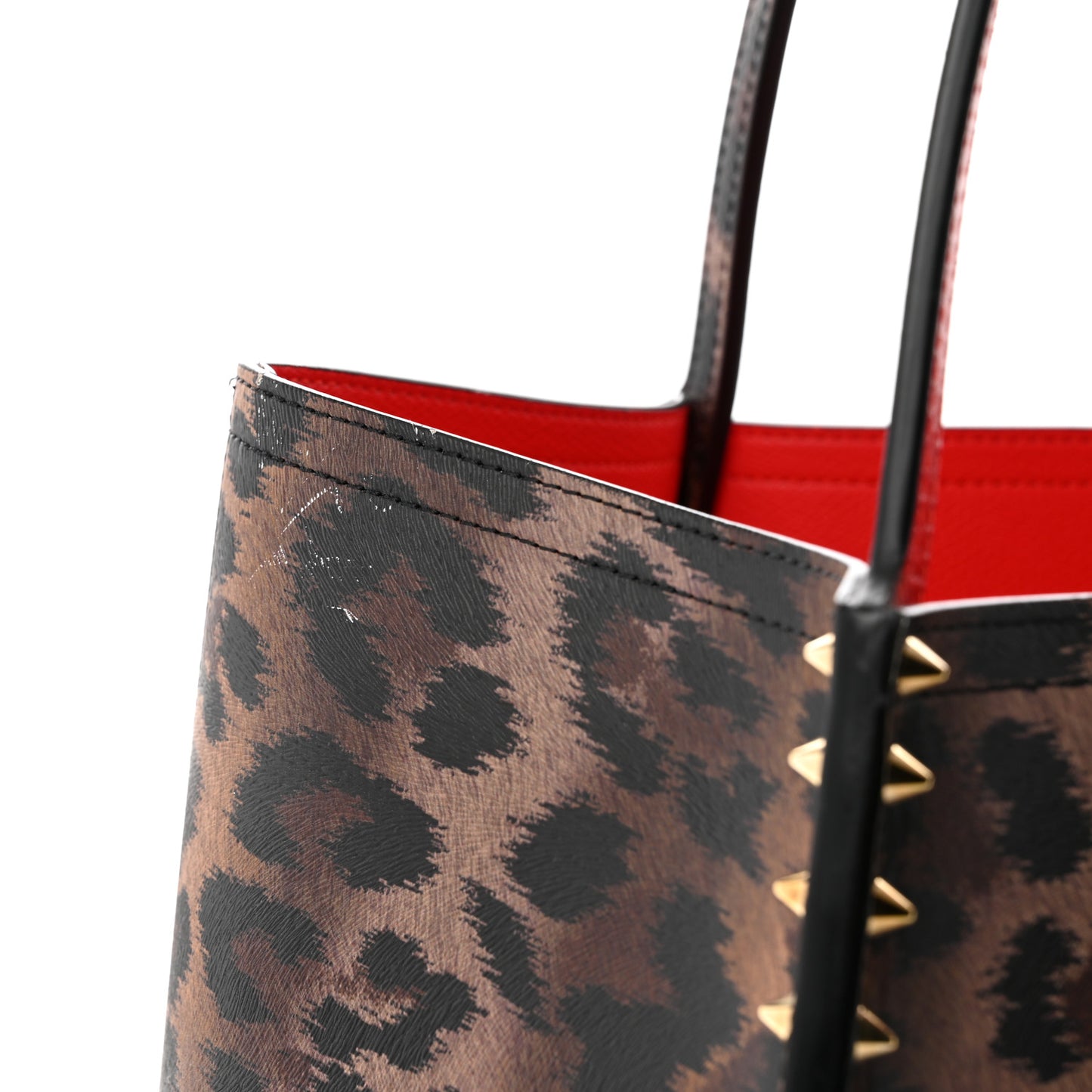 Calfskin Empire Leopard Print Spiked Large Cabarock Shopper Tote Brown