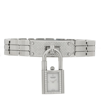 Hermes Stainless Steel Diamond Pave 16mm Kelly Quartz Watch 2 of 5