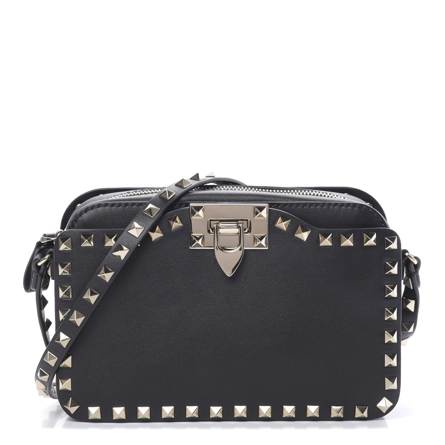 Valentino Garavani Vitello Rockstud Flip Lock Camera Crossbody Bag Black 1 of 10