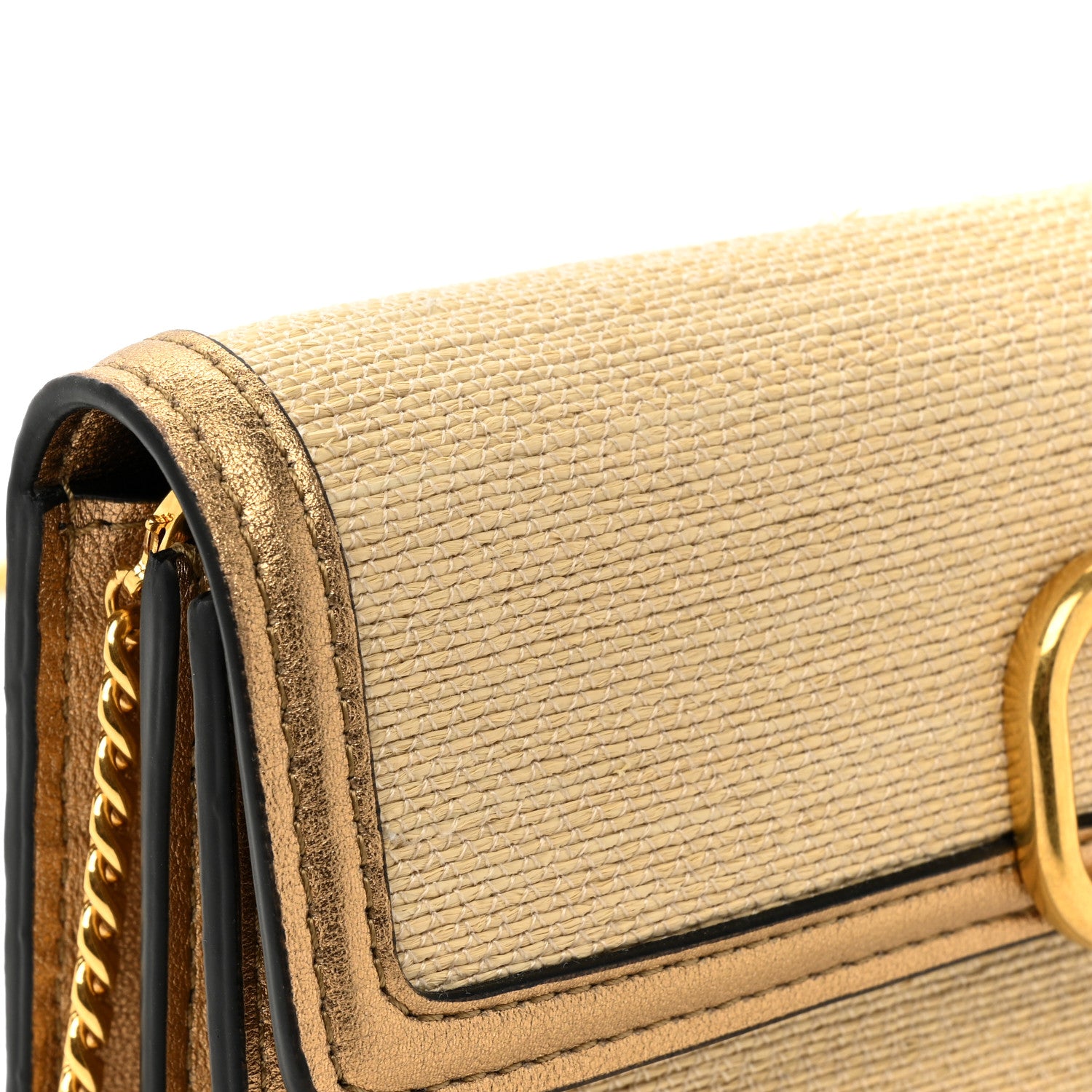 Valentino Garavani Raffia VLogo Wallet on Chain Gold 12 of 12