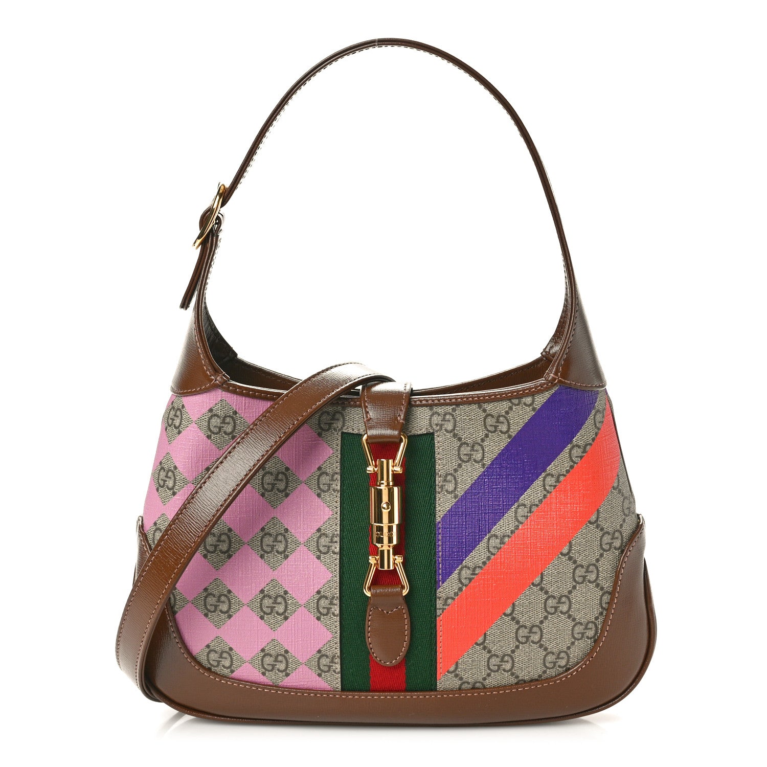 Gucci GG Supreme Monogram Azalea Calfskin Print Web Small Jackie 1961 Hobo Multicolor 1 of 10