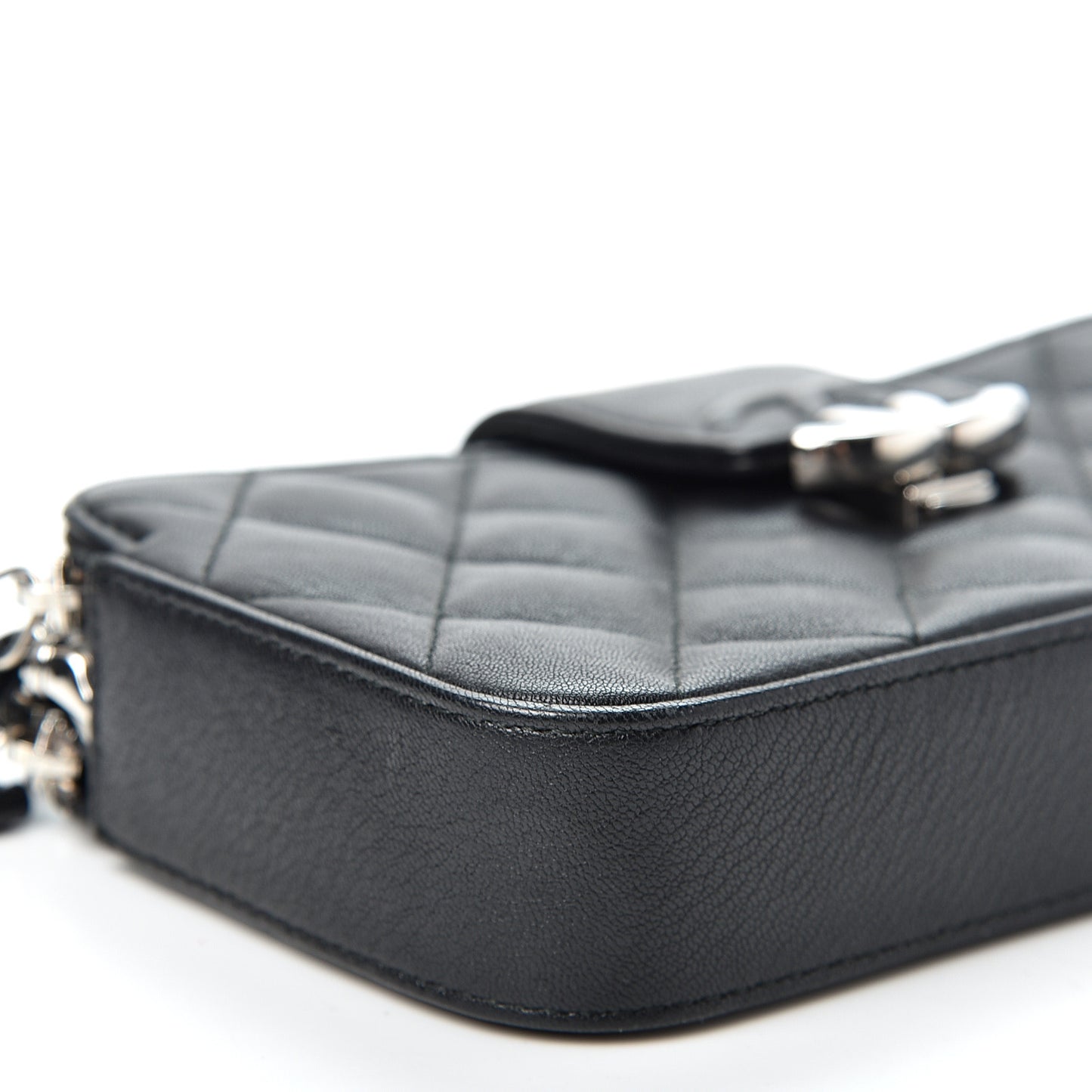 Goatskin Quilted CC Box Clutch With Chain Black