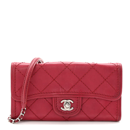 Chanel Calfskin Stitched Clutch Flap Red 1 of 11