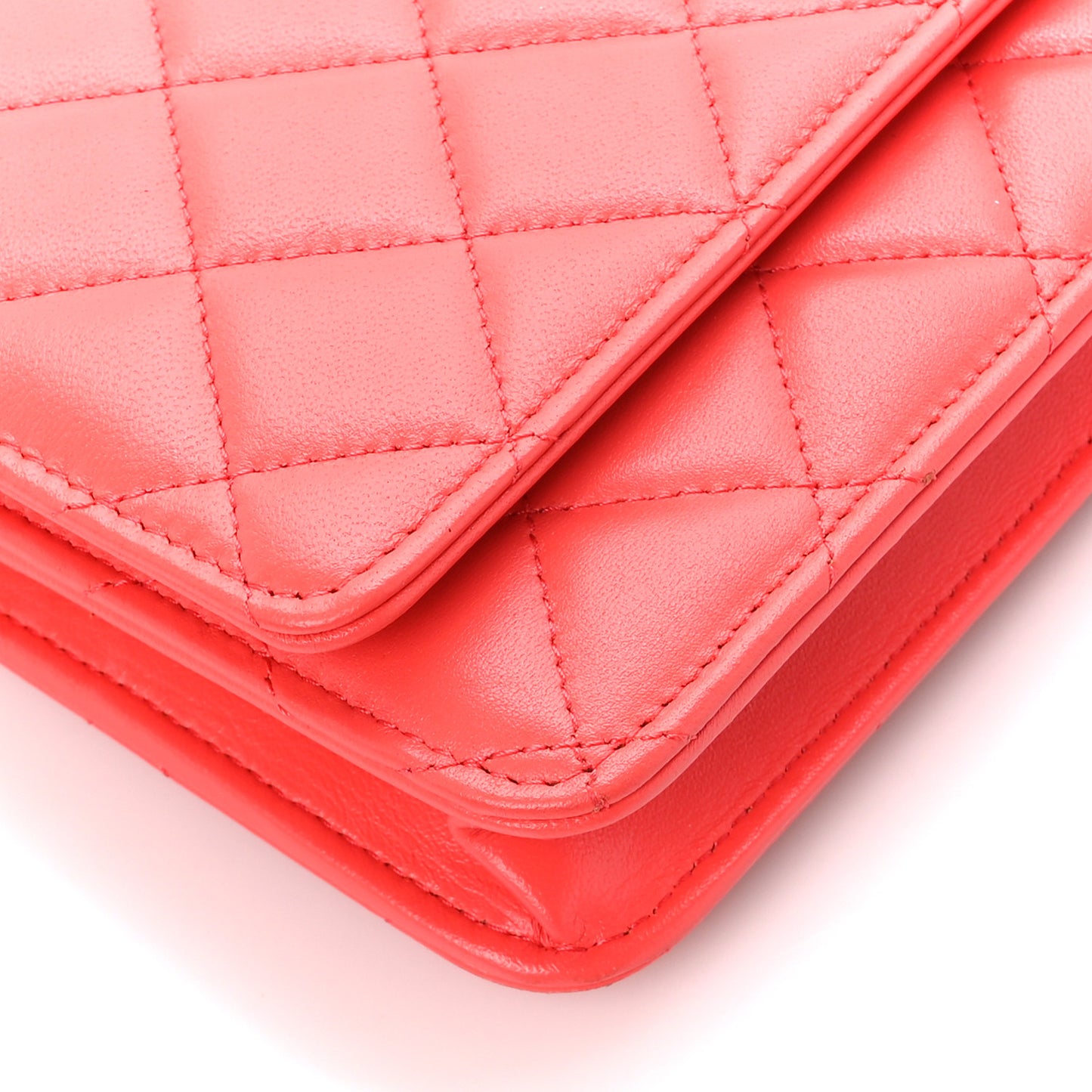 Lambskin Quilted Wallet On Chain WOC Orange