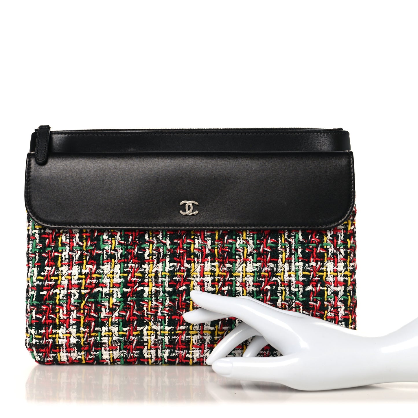 Tweed Lambskin Quilted Medium Flap Cosmetic Case White Red Black