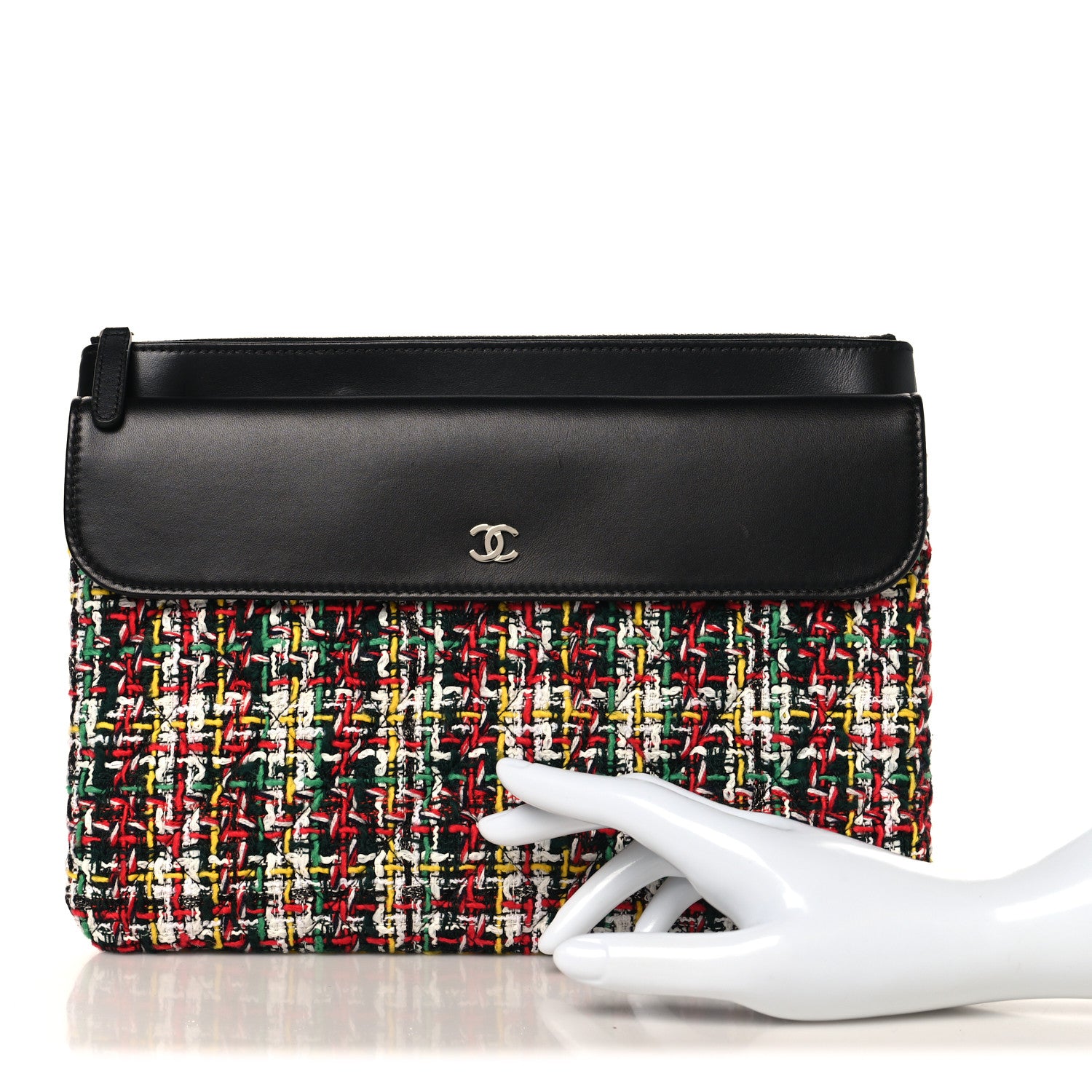 Chanel Tweed Lambskin Quilted Medium Flap Cosmetic Case White Red Black 2 of 10