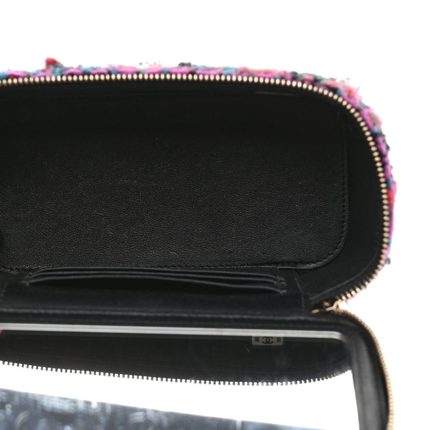 Tweed Quilted Small Vanity Case With Chain Black Purple Green Red