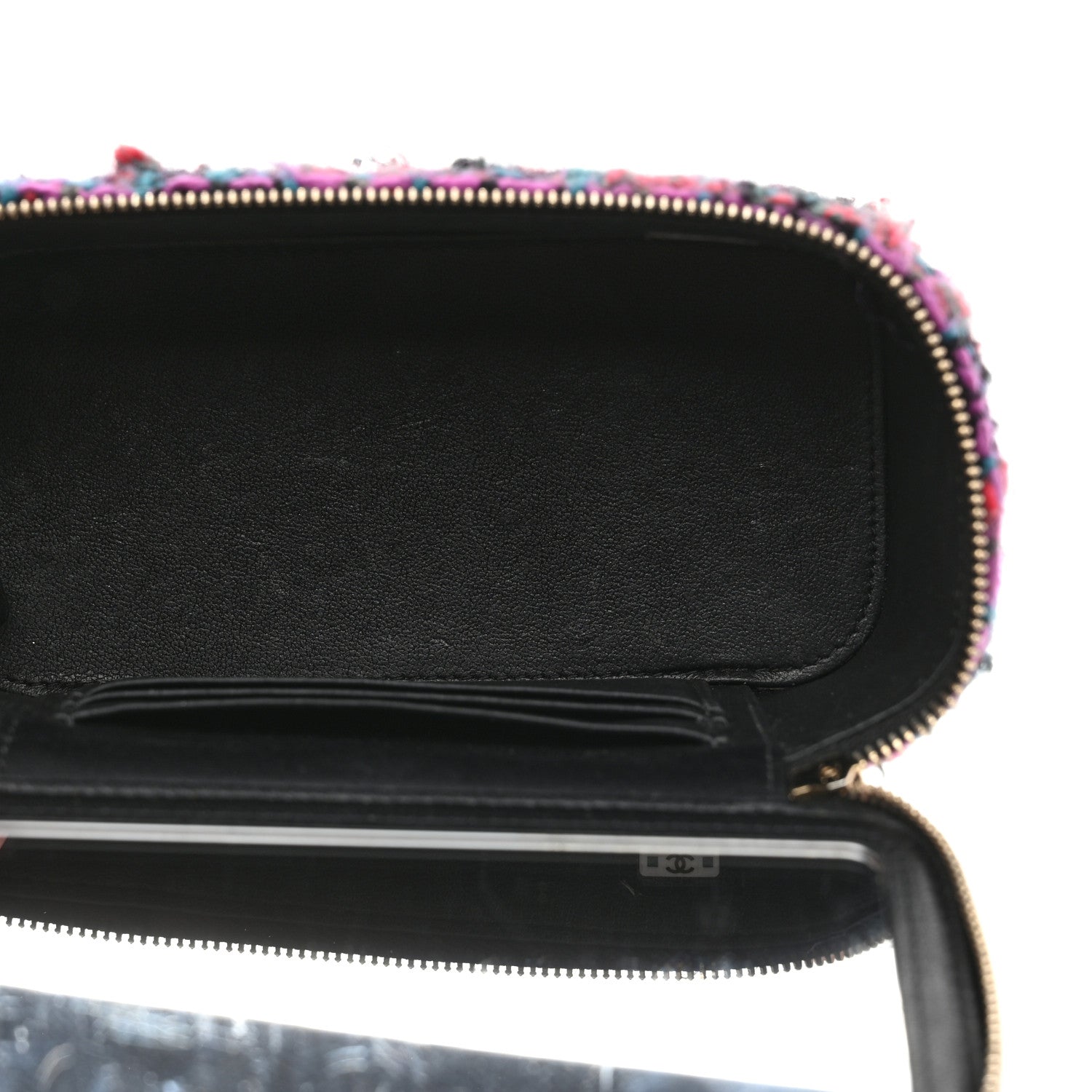Chanel Tweed Quilted Small Vanity Case With Chain Black Purple Green Red 5 of 11