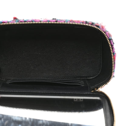 Chanel Tweed Quilted Small Vanity Case With Chain Black Purple Green Red 5 of 11