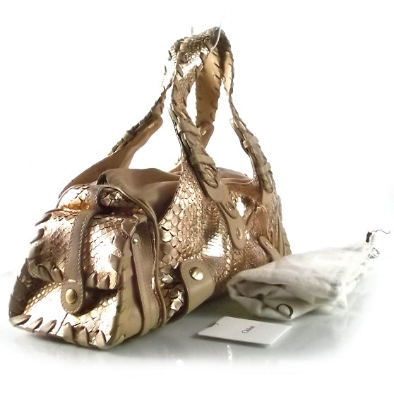 Metallic Python Silverado Shoulder Bag Gold