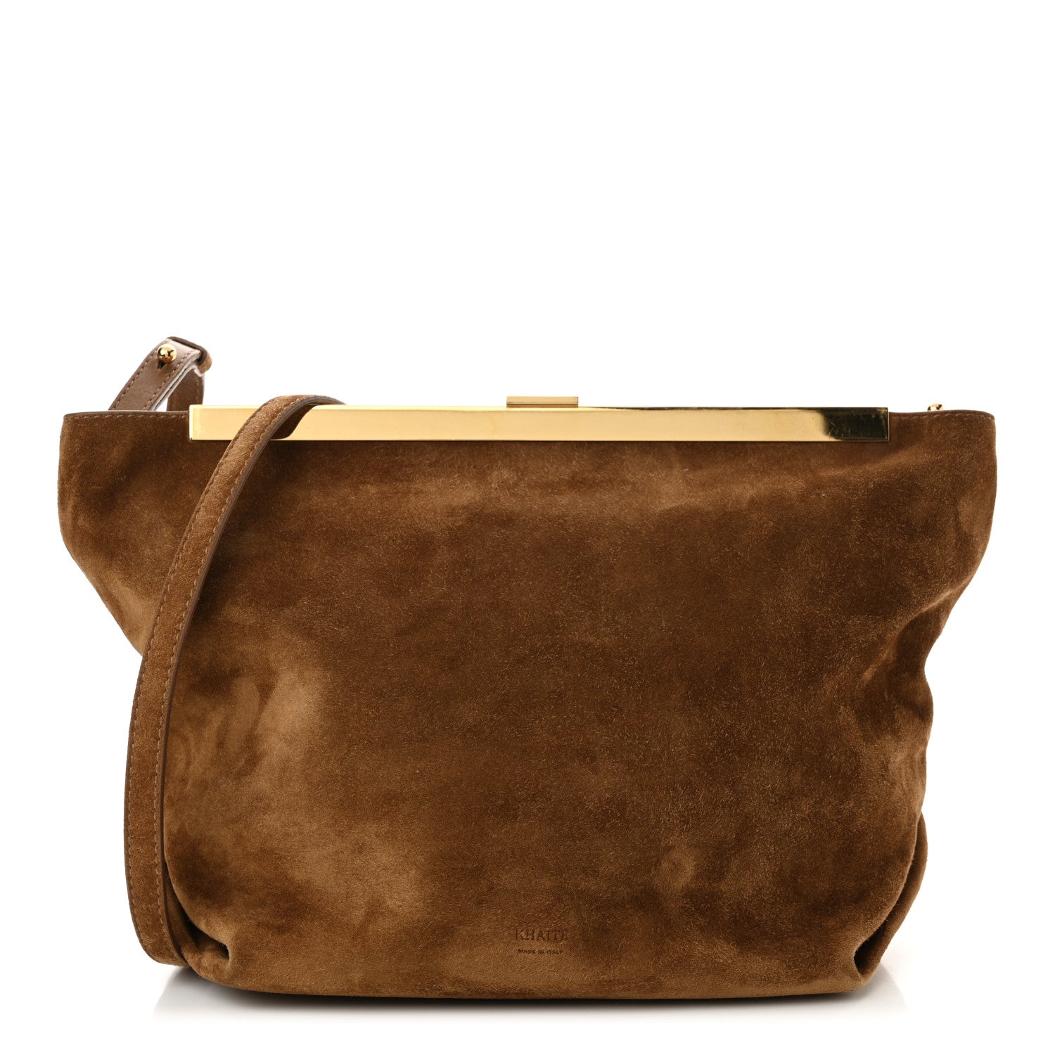Khaite Suede Calfskin Augusta Envelope Pleated Crossbody Caramel 1 of 13