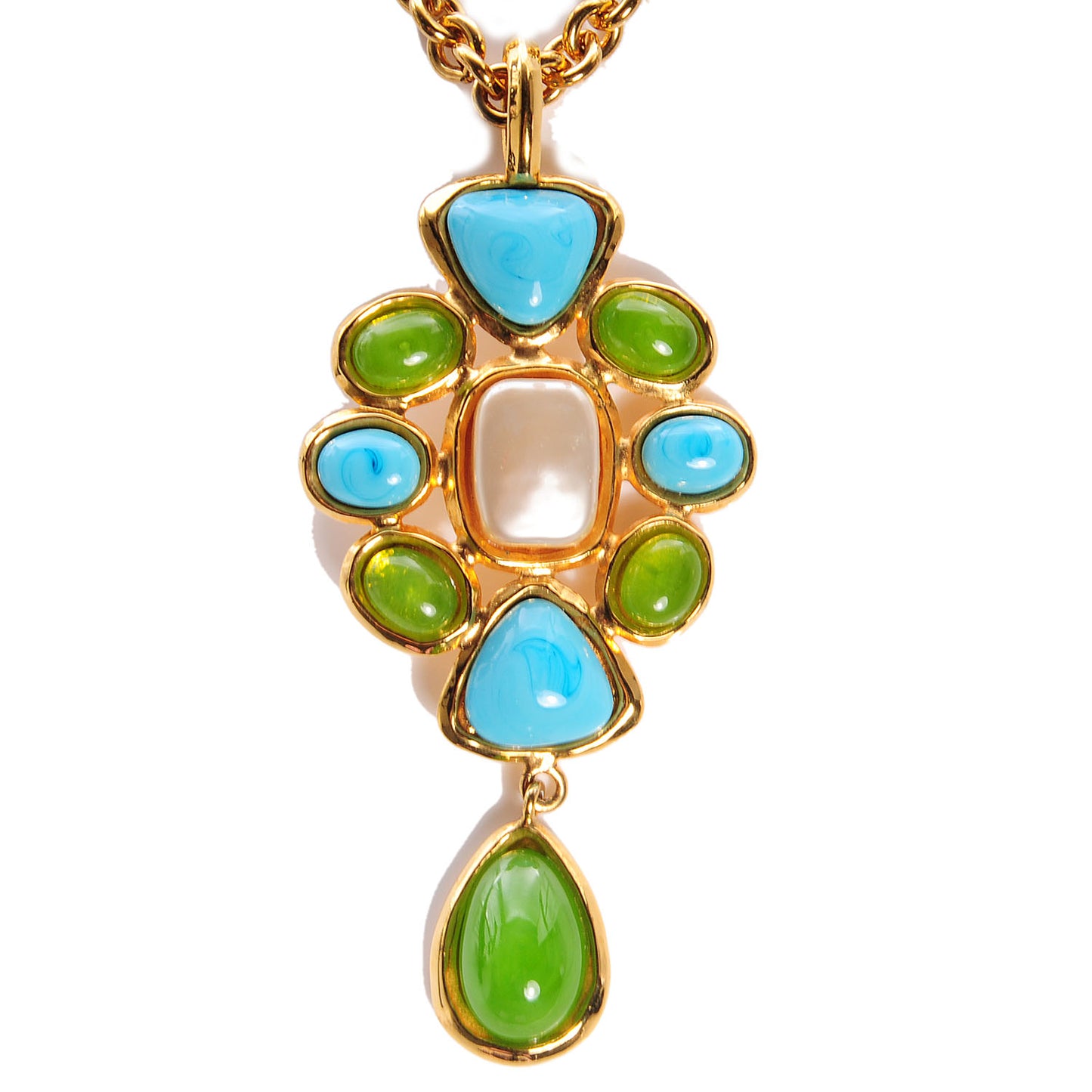 Gripoix Pearl Necklace Gold Green Blue