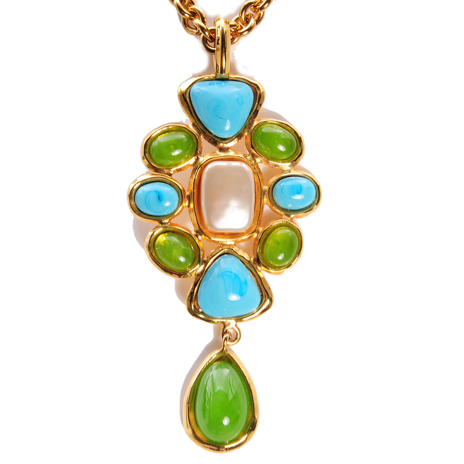 Chanel Gripoix Pearl Necklace Gold Green Blue 3 of 5