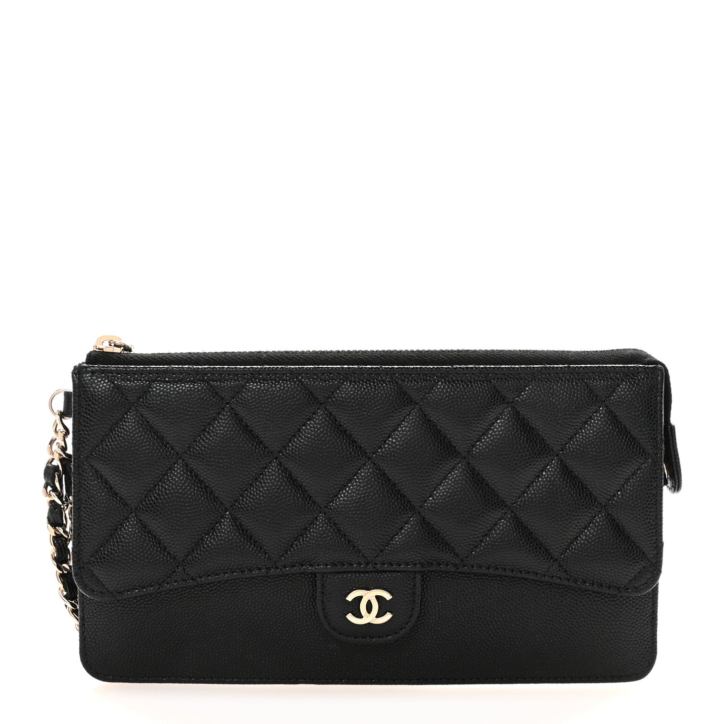 Caviar Quilted Classic Pouch With Handle Black