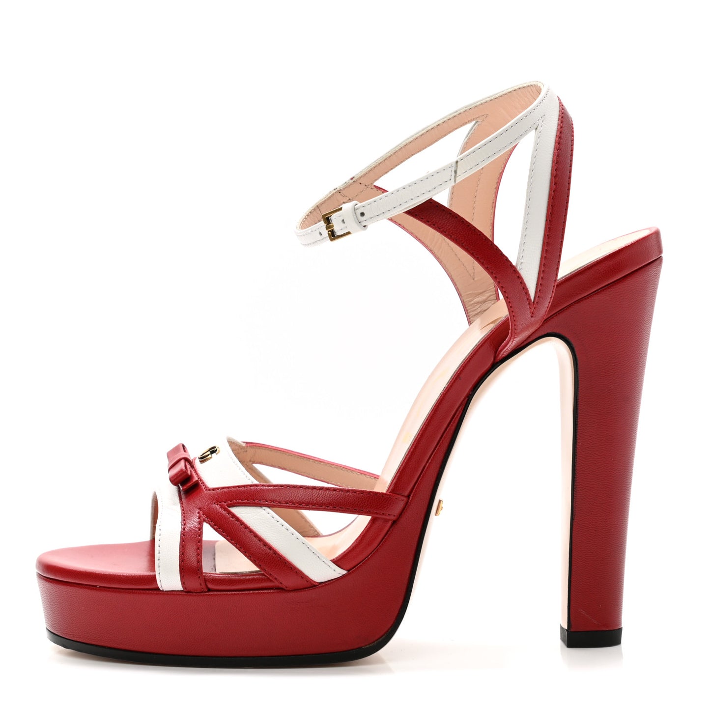 Nappa GG Bow Ankle Strap Platform Sandals 38 Red White