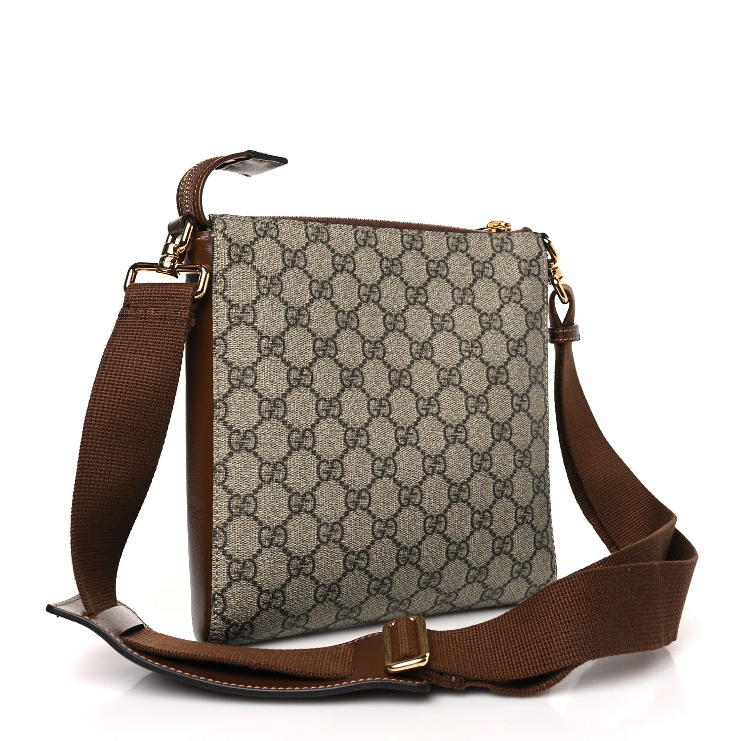 Gucci GG Supreme Monogram Azalea Calfskin Retro Interlocking G Flat Messenger Bag Beige Ebony Brown Sugar 3 of 9
