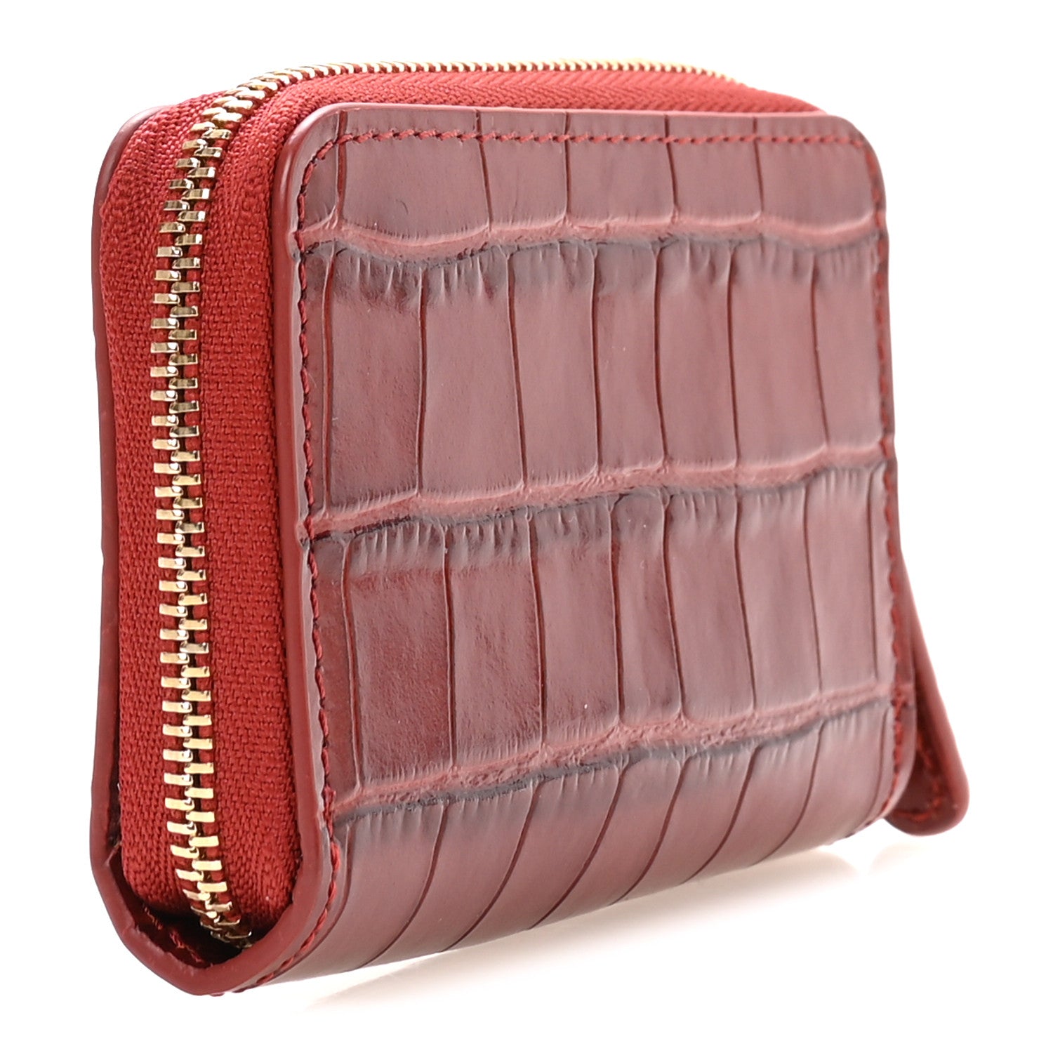 Chanel Calfskin Crocodile Embossed Crococo Coin Purse Burgundy 3 of 8