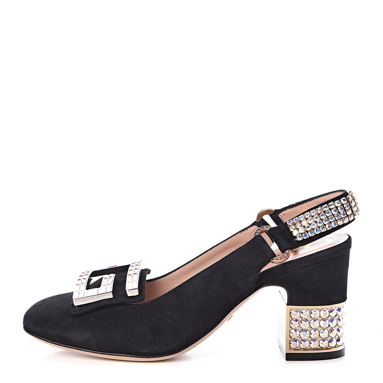 Gucci Kid Scamosciato Crystal Square G Madelyn Slingbacks 35.5 Black 1 of 10
