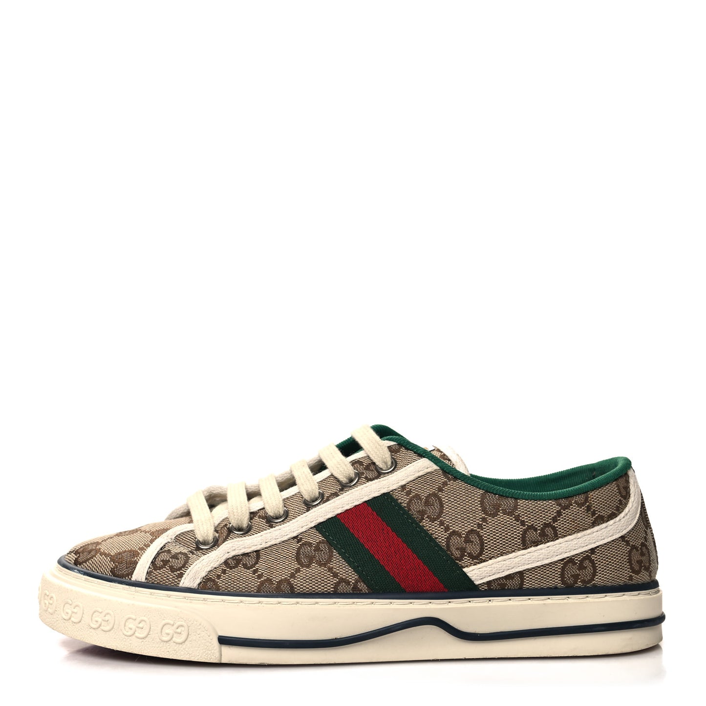 GG Monogram Web Womens 1977 Tennis Sneakers 38 Beige Ebony Mystic White