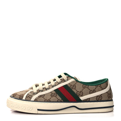 Gucci GG Monogram Web Womens 1977 Tennis Sneakers 38 Beige Ebony Mystic White 1 of 8