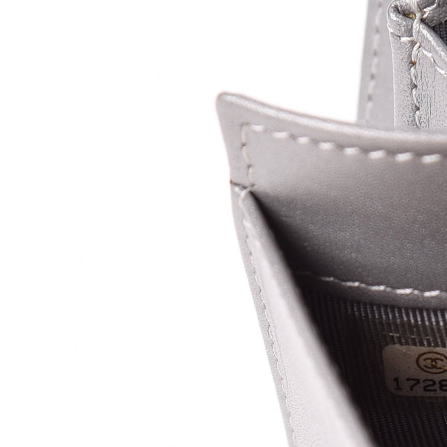 Metallic Aged Calfskin Stitched Reissue Yen Wallet Silver