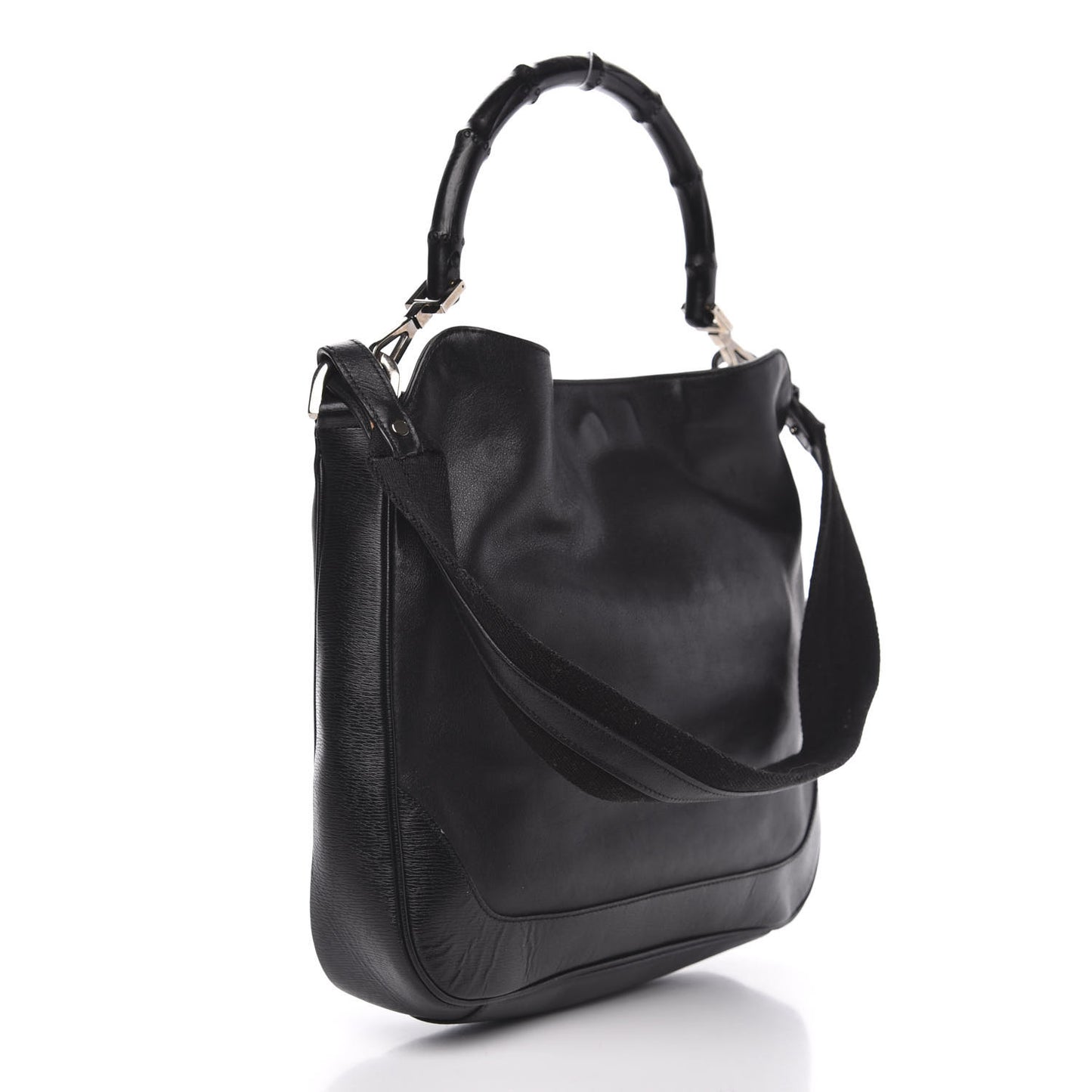Calfskin Bamboo Top Handle Bag Black