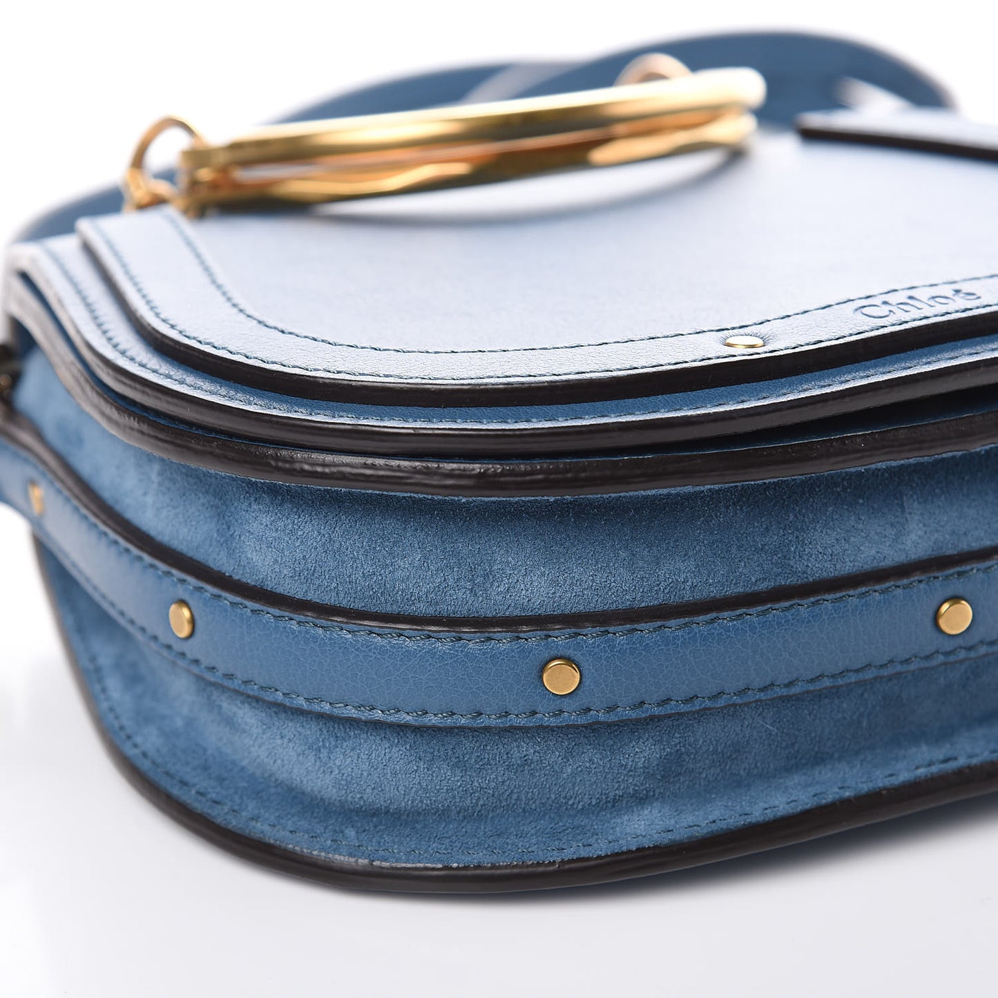 Calfskin Suede Small Nile Bracelet Bag Vinyl Blue