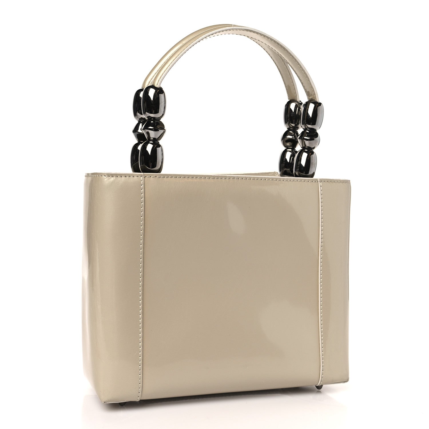 Christian Dior Patent Chrome Beaded Small Malice Tote Beige 3 of 11