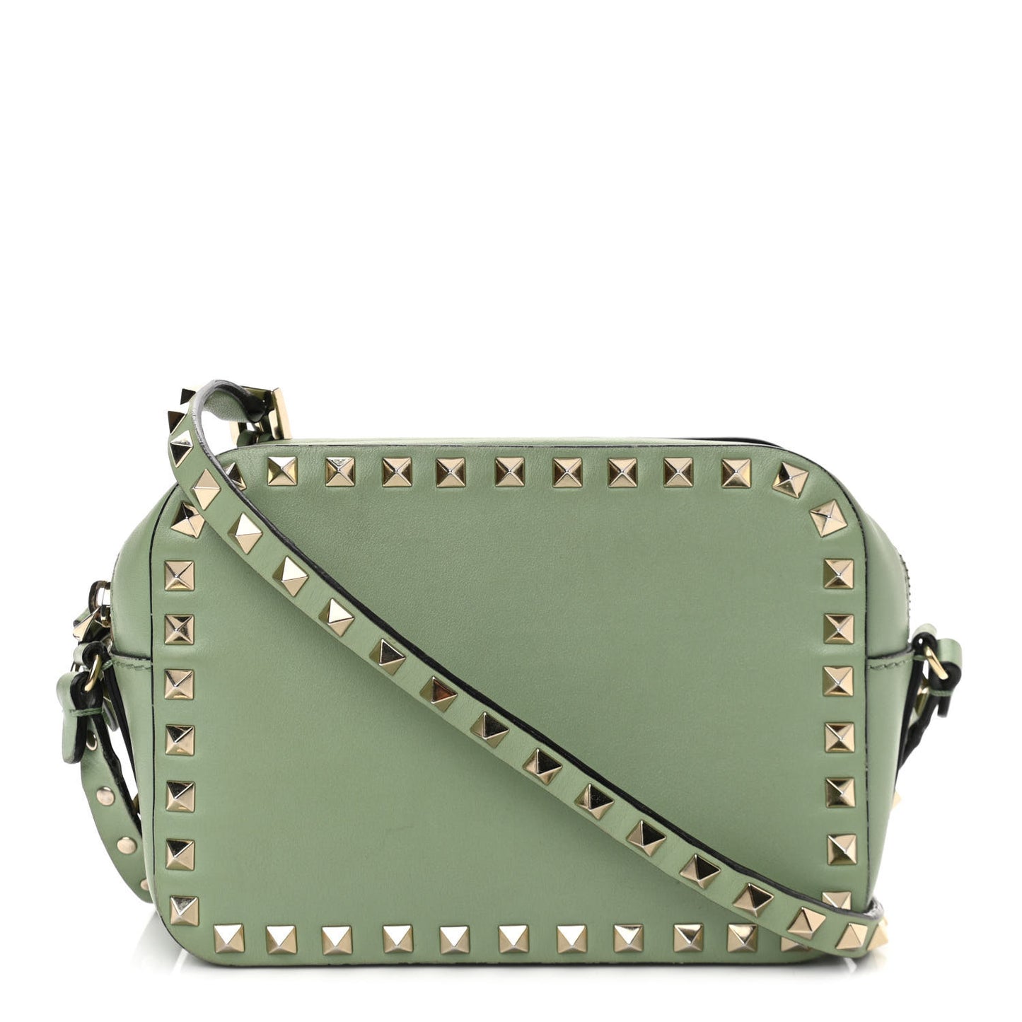 Calfskin Rockstud Camera Crossbody Bag Powder Green