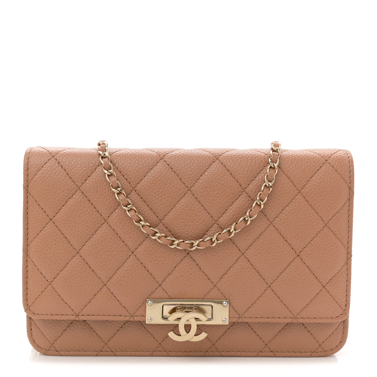 Caviar Quilted Golden Class Wallet On Chain WOC Beige