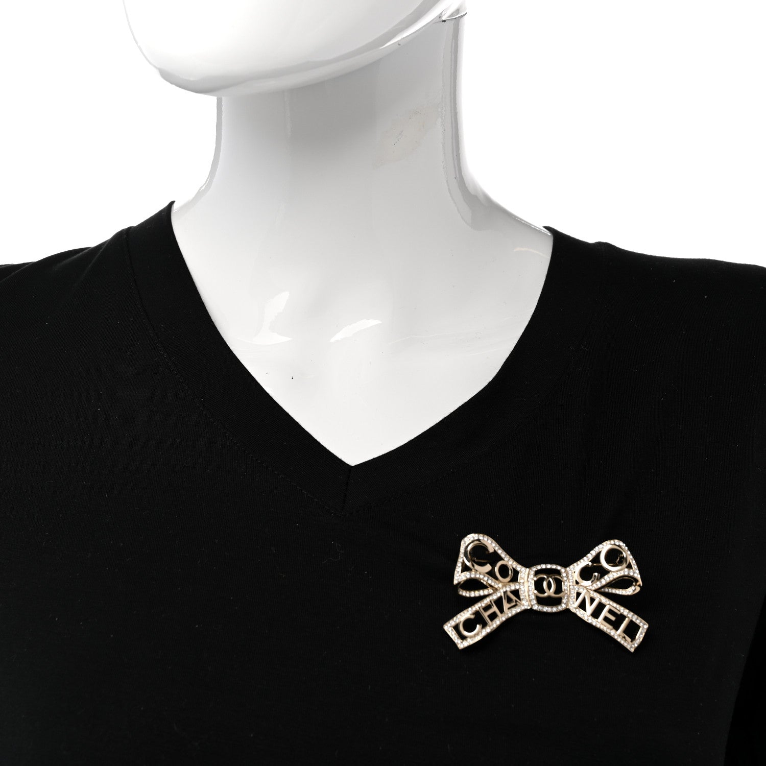 Chanel Metal Crystal Bow-tiful CC Brooch Gold 2 of 4