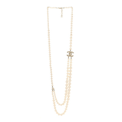 Chanel Graduated Pearl Studded CC Long Necklace Gold 3 of 4