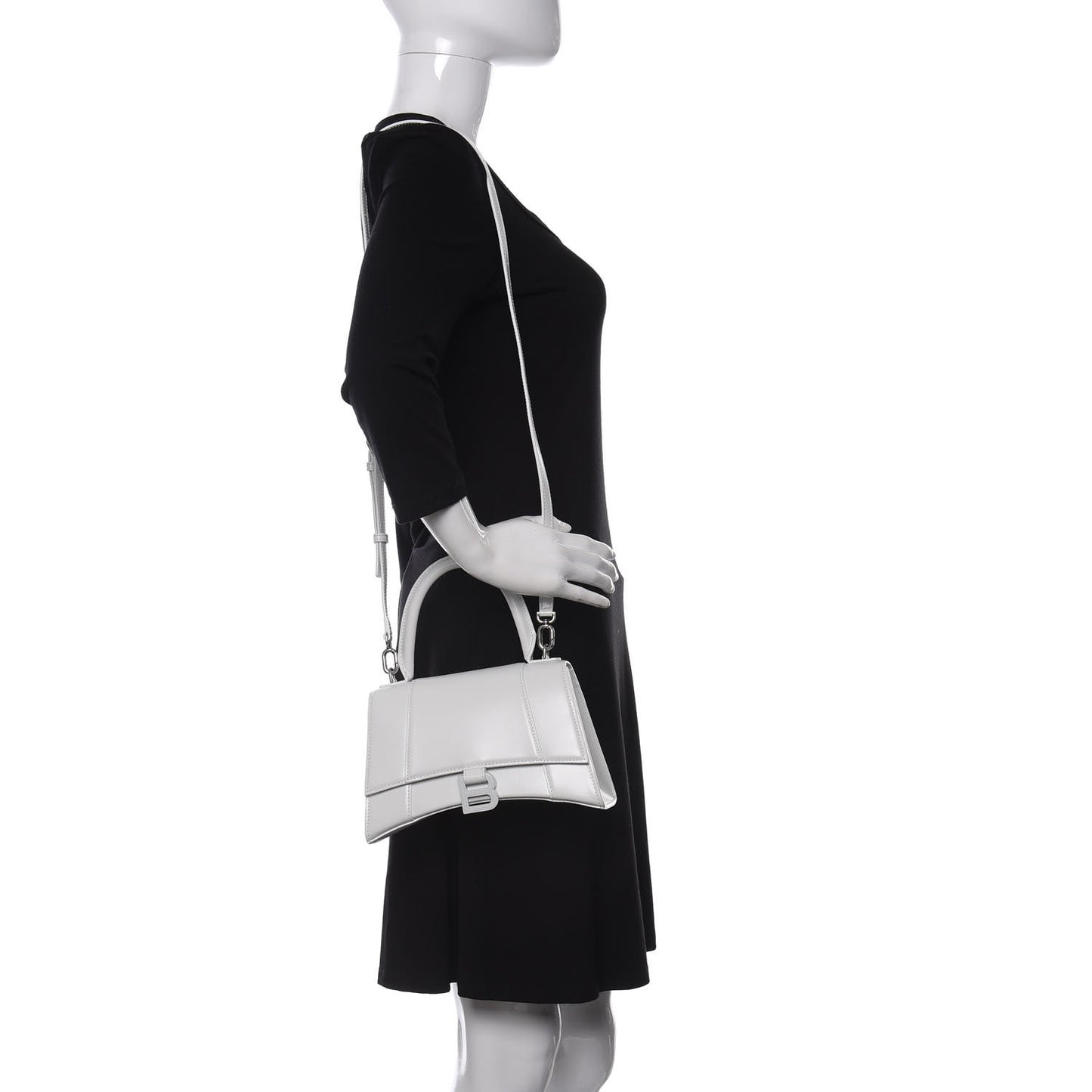 Shiny Box Calfskin Tonal B Small Hourglass Top Handle Bag White