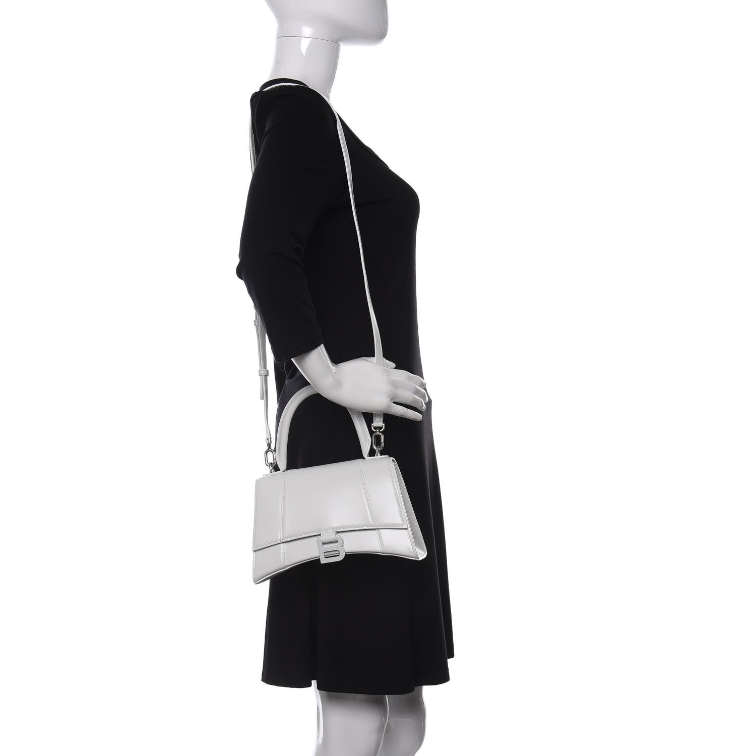 Balenciaga Shiny Box Calfskin Tonal B Small Hourglass Top Handle Bag White 2 of 11