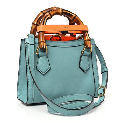 Gucci Textured Dollar Calfskin Web Mini Diana Tote Bag Dusty Azure Deep Orange 2 of 10