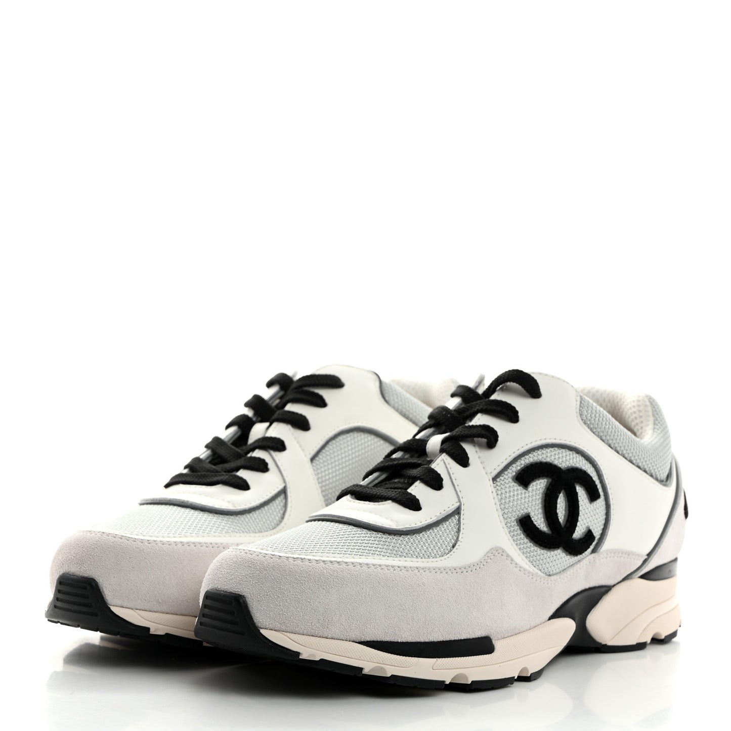 Mesh Suede Calfskin Mens CC Sneakers 44 White Silver Light Grey