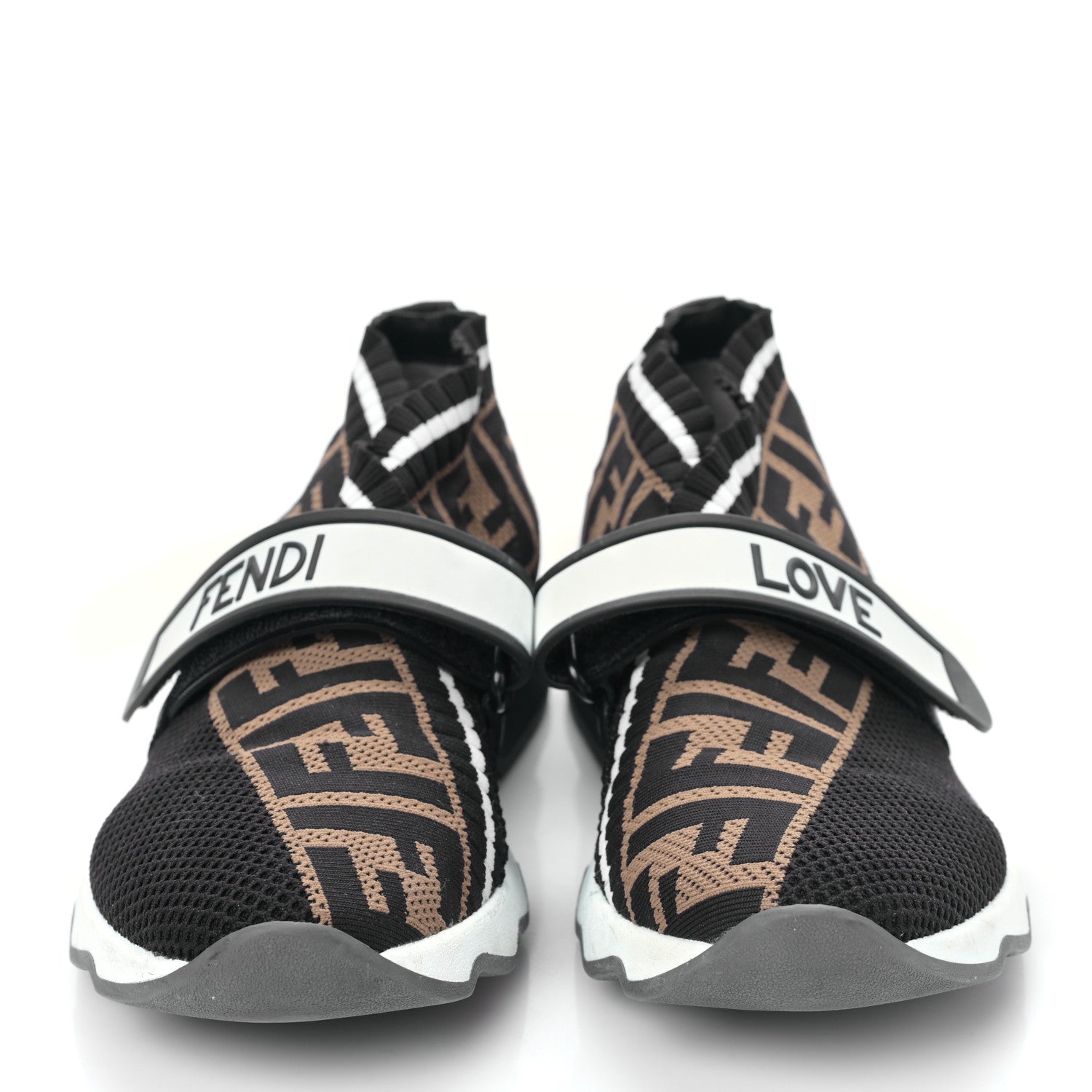 Fendi Stretch Yarn FF Stiff Band Rockoko Sneakers 36 Black White Tobacco 2 of 6