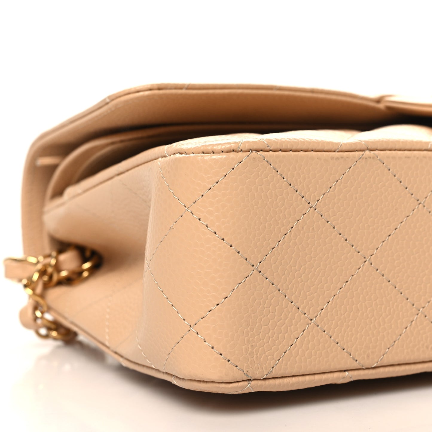 Caviar Quilted Medium Double Flap Beige