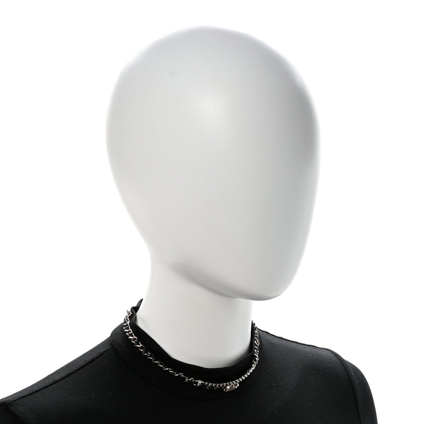 Metal Lambskin Crystal CC Choker Necklace Black Gold
