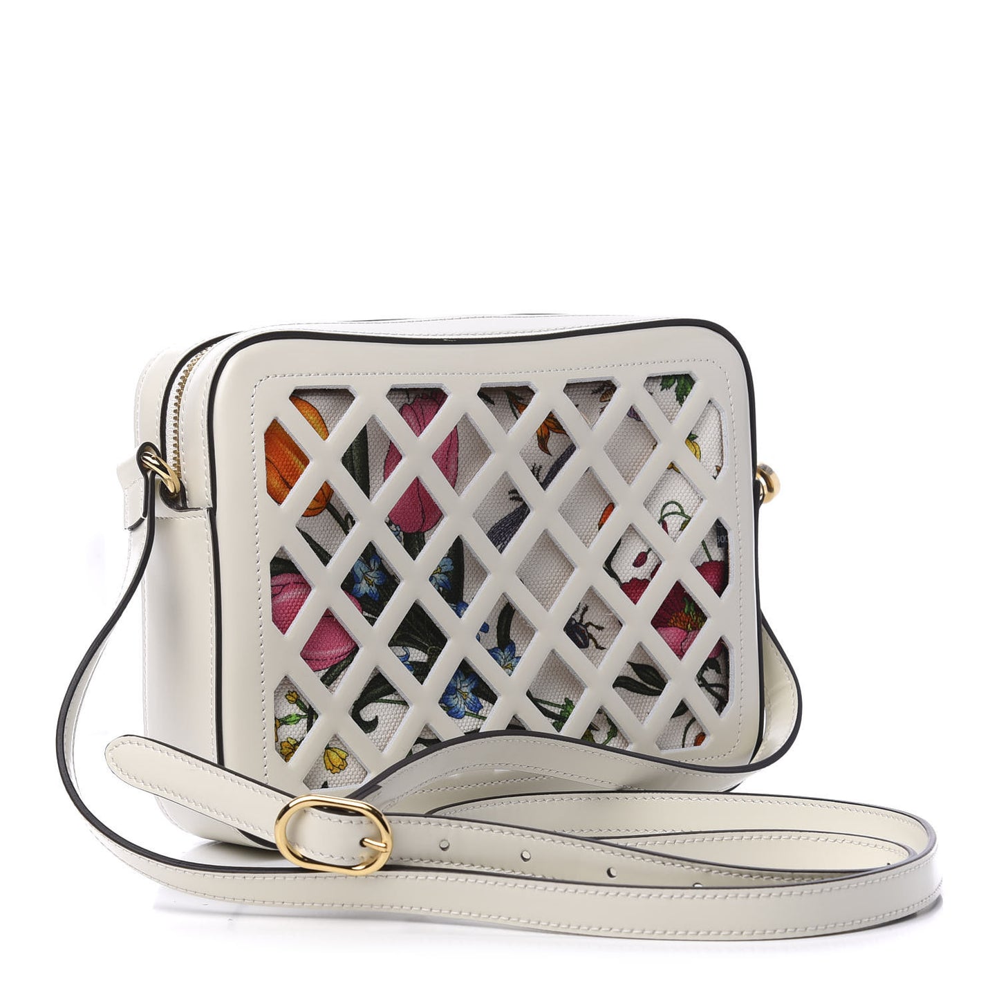 Canvas Calfskin Flora Infinity Cutout Shoulder Bag White Multicolor
