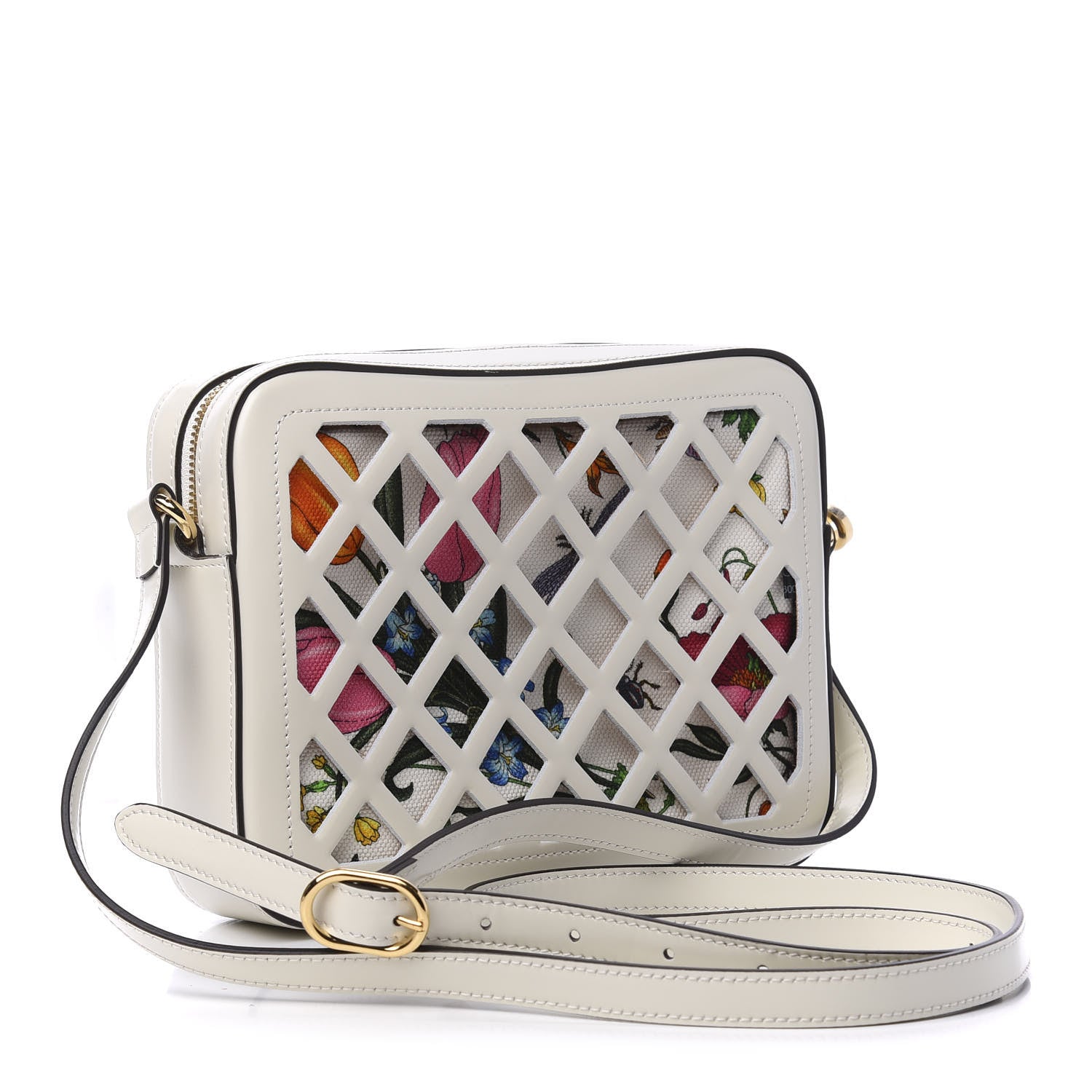 Gucci Canvas Calfskin Flora Infinity Cutout Shoulder Bag White Multicolor 3 of 10