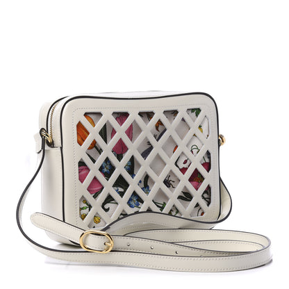 Gucci Canvas Calfskin Flora Infinity Cutout Shoulder Bag White Multicolor 3 of 10